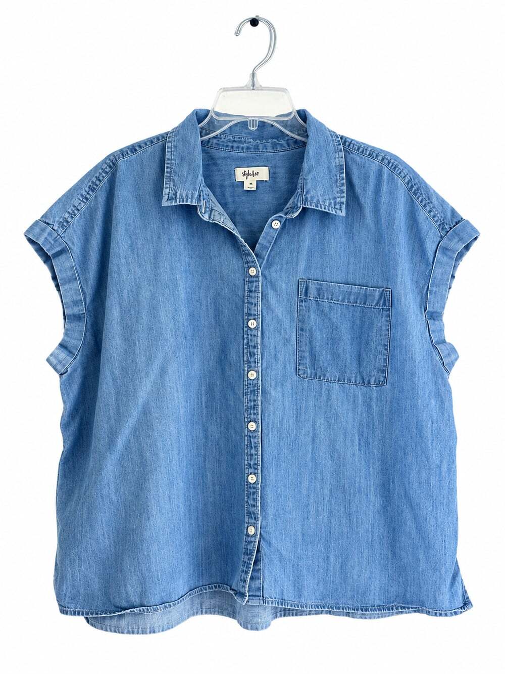 Style & Co Blue Chambray Button Down Shirt 3X Oversized Relaxed Cotton